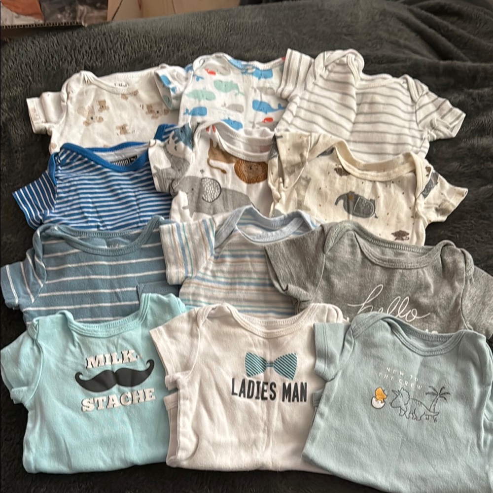 Baby Onesies Set in Blue, Gray, and White